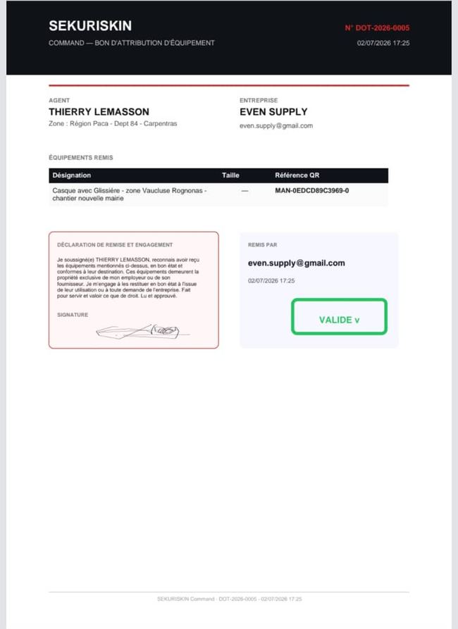 Bon de dotation signé électroniquement